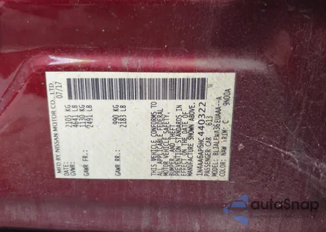 2017 Nissan Maxima 3.5 Sl из США, поврежденный, VIN 1N4AA6AP6HC440322